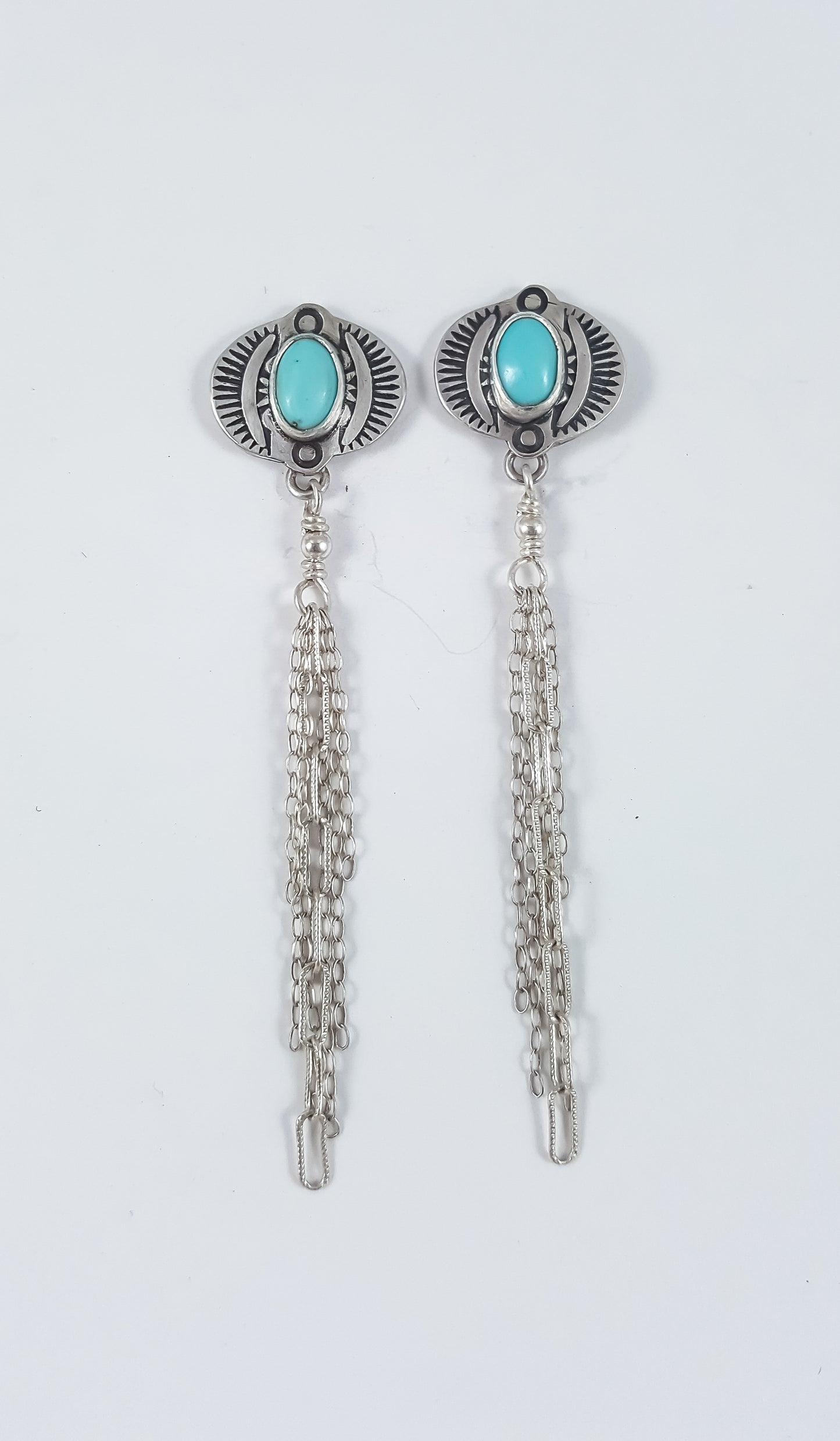 Southwest Stamped Turquoise Tassel Stud Earrings