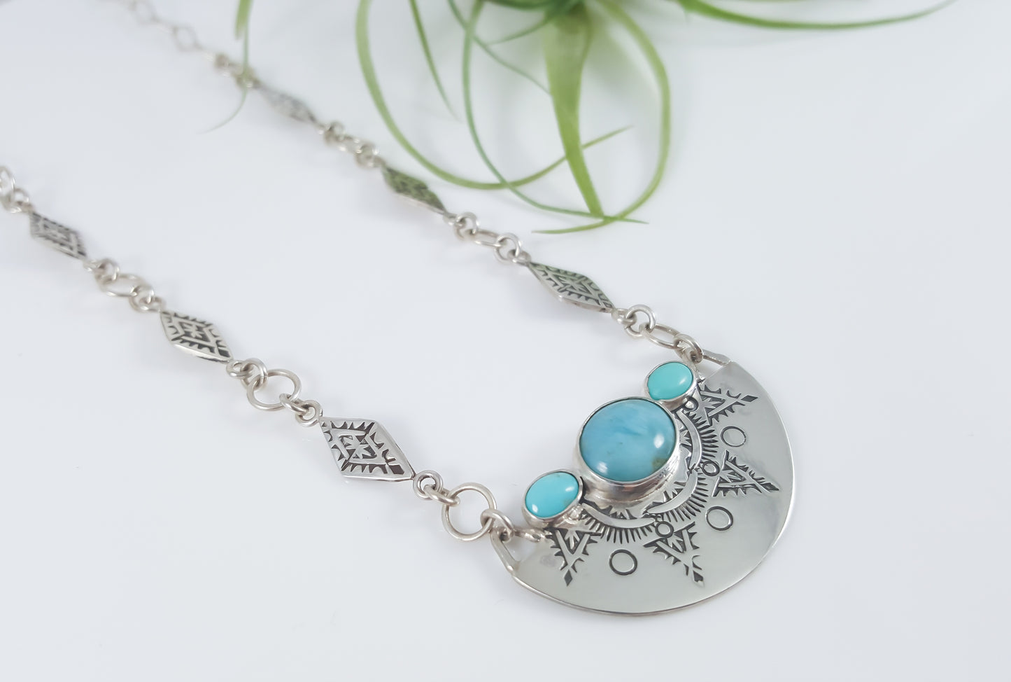 Larimar & Turquoise Hand Stamped Southwest Necklace