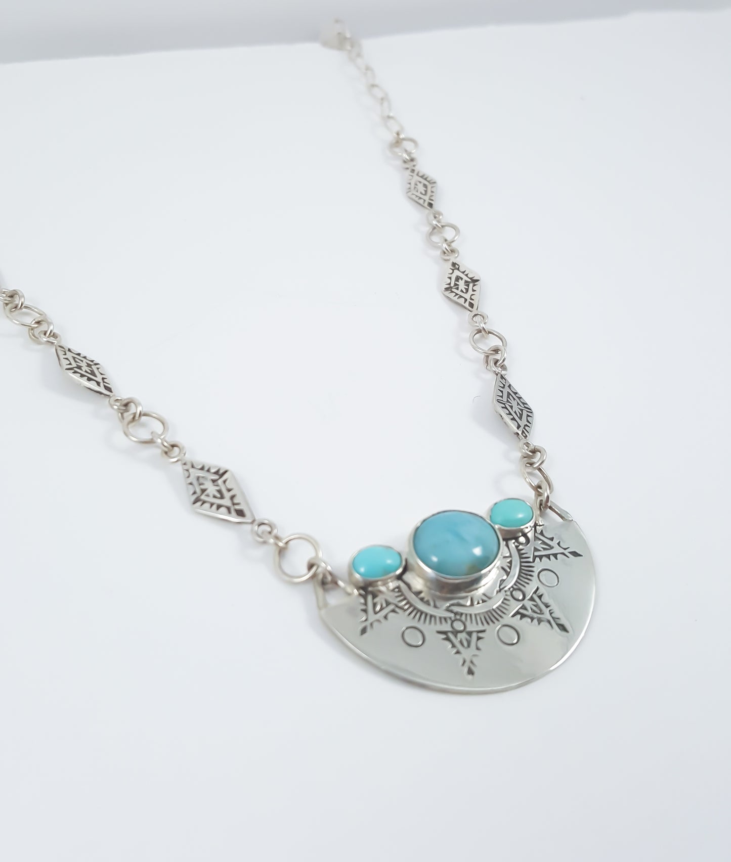 Larimar & Turquoise Hand Stamped Southwest Necklace