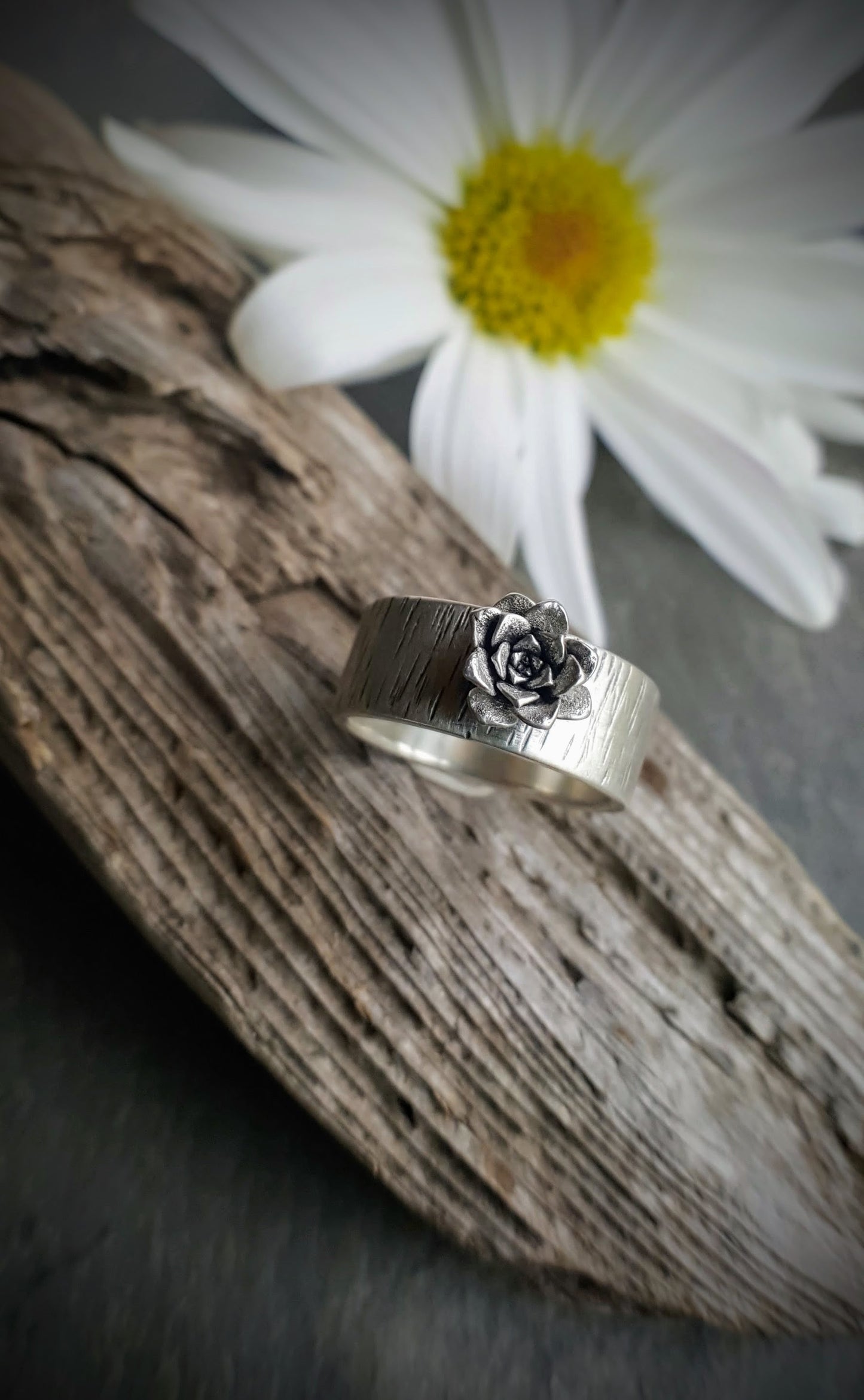 Birch Band Succulent Blossom Ring