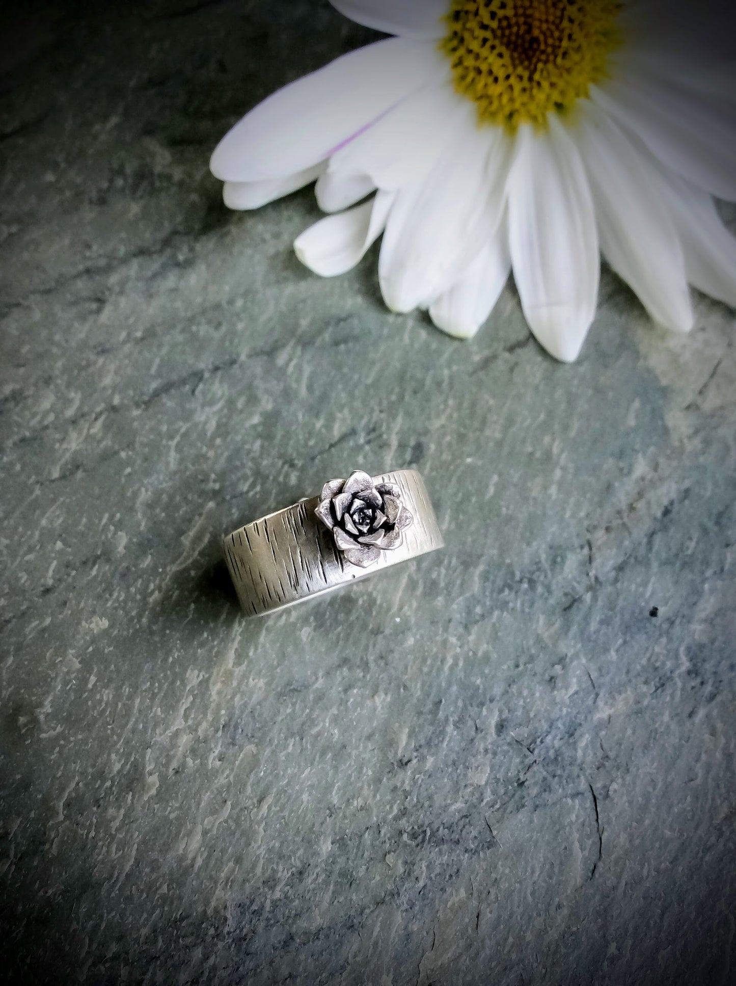 Birch Band Succulent Blossom Ring