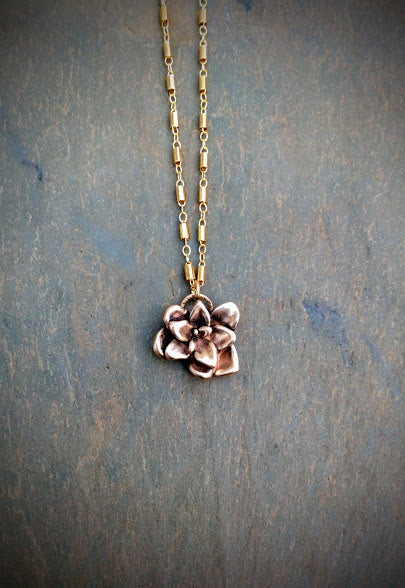 Succulent Flower Necklace   Silver or Bronze & 14k Gold Filled