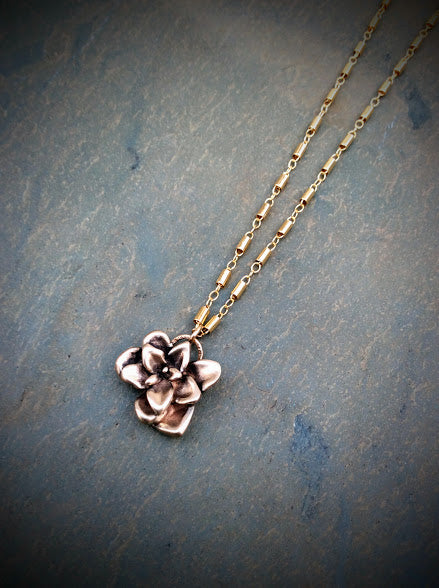 Succulent Flower Necklace   Silver or Bronze & 14k Gold Filled