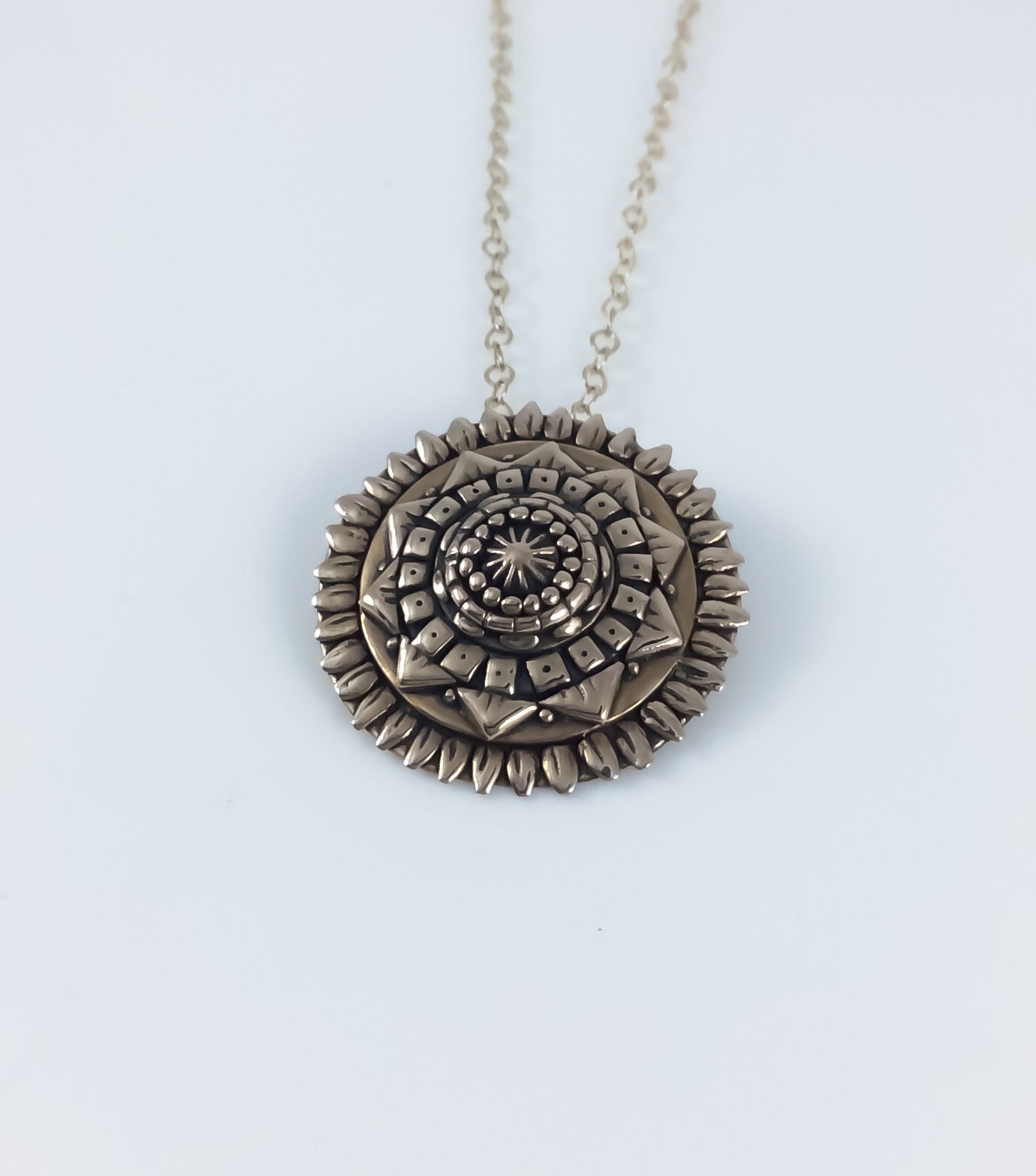 Hand Sculpted Bronze Mandala Necklace
