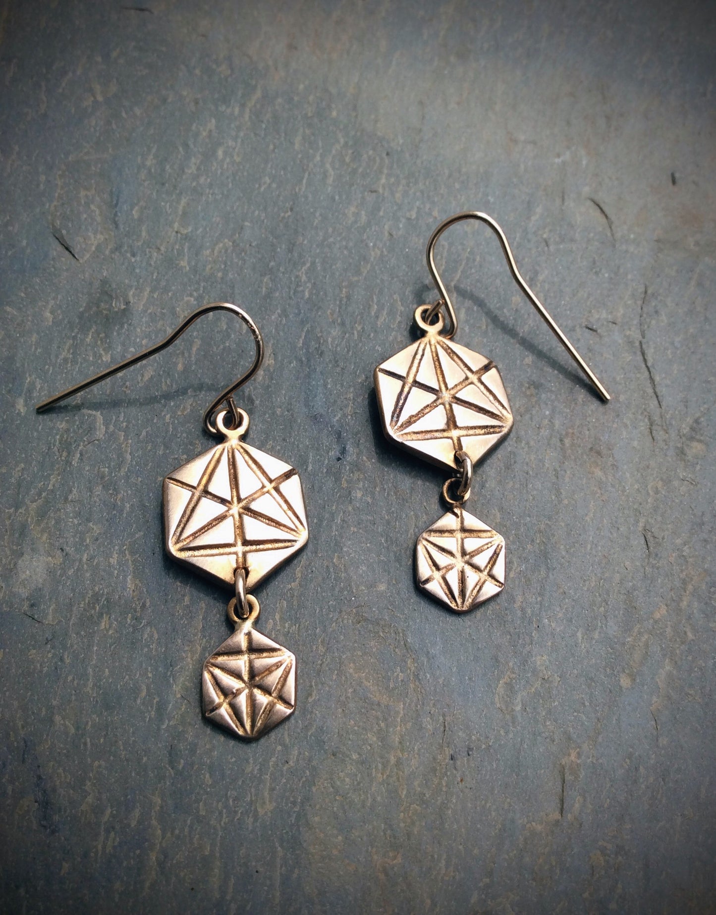 Double Merkaba Drop Earrings    Available in Sterling Silver or Bronze & 14K Gold Filled