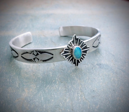 Hand Stamped Opal Cuff Bracelet