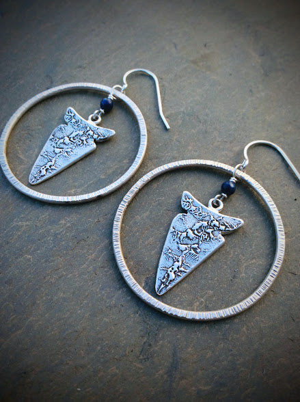Lapis Arrowhead Hoop Earrings
