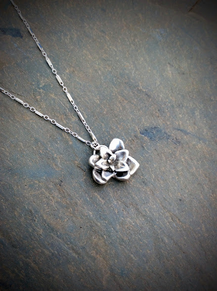 Succulent Flower Necklace   Silver or Bronze & 14k Gold Filled